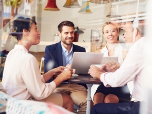 Business meeting with women and men